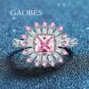 S925 Sterling Silver Women's Ring with Square Princess Pink Stone - High-End Korean Style Jewelry