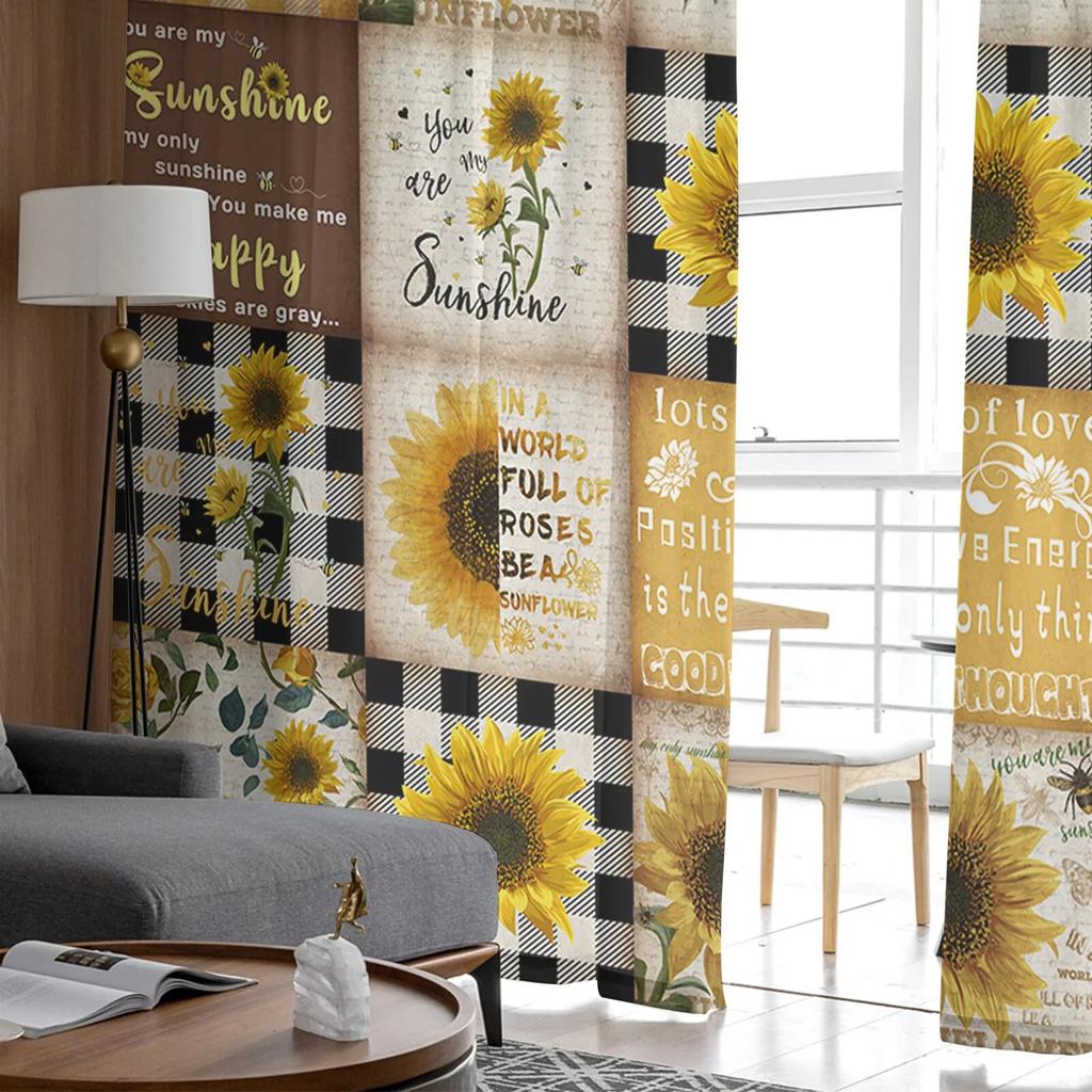 Sunflower Retro Rustic Sheer Curtain for Living Room Hall Wall Dress Up Home Window Supplies Pop Print Tulle Curtains