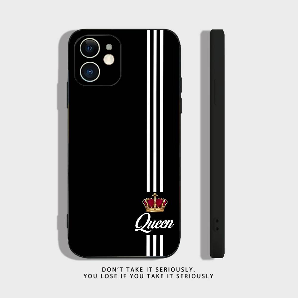 King Queen Couple Silicone Clear Silicone Case for iPhone 17,16,15,14,13,12,11,Pro,Max,Mini,XS,X,8,Plus Shockproof Black Cover iPhone16PRO
