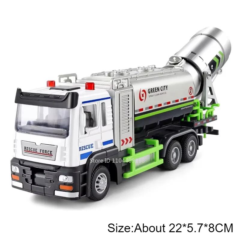 1:32 Spray Truck Model Toy Car Fire Trucks Pull Back Sound Light Doors Opened Metal Diecast Engineering Vehicle Collection Toys