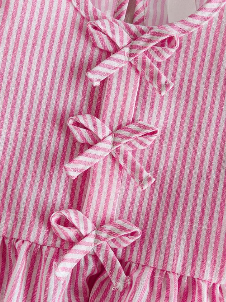 Baby Girl Clothing Set Summer Outfit Pink Stripe Top with Bow & Shorts Newborn Toddler 0-3Y
