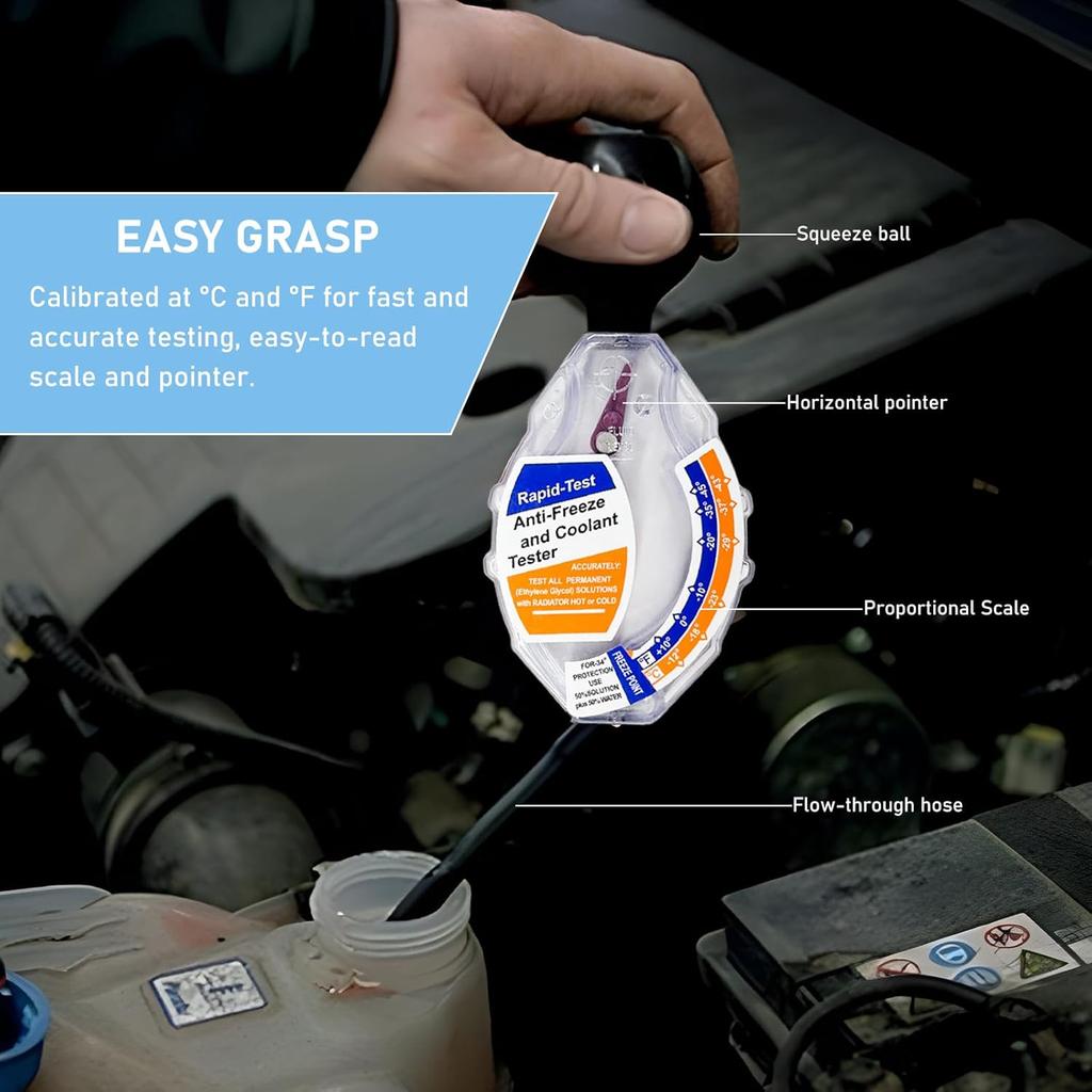 Coolant Tester, Accurate Dial Type Coolant Hydrometer Tester, 6/12/24V Car Battery Liquid Densitometer, Quality Automotive Antifreeze Tester For