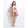Spring Summer Designer Runway Print Letter 2 Piece Set Women's Lapel Shirt + Mini Short Pleated Skirt Office Lady Suits