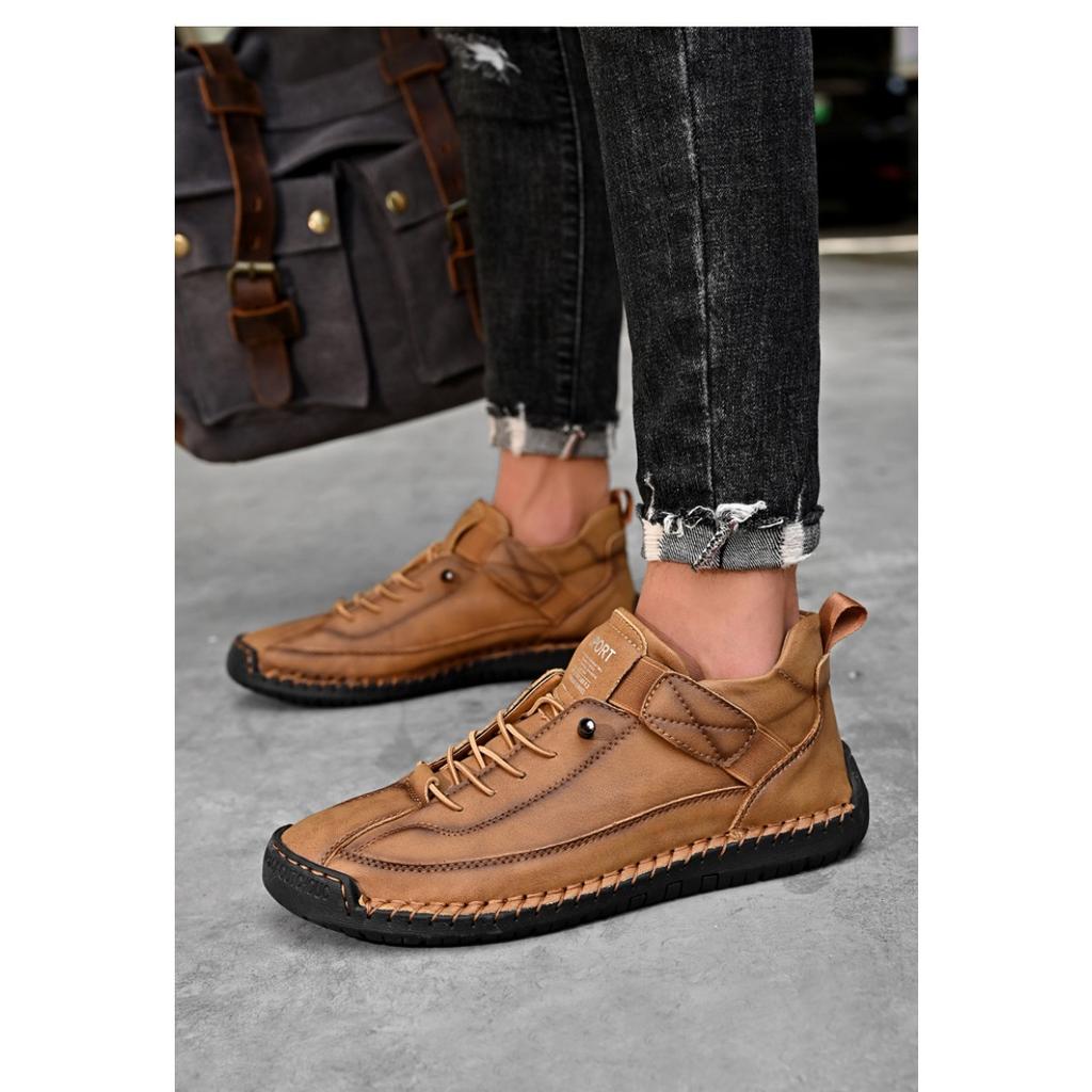 Men's Trendy Leather Shoes, Outdoor Workwear, Retro Stitching, Mid To High Cut, Fashionable and Casual Men's Leather Shoes