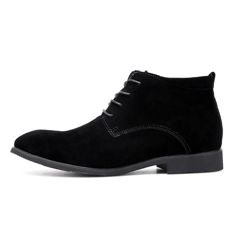 High Top Fashion Leather Boots Men Cow Suede Casual Ankle Short Boots Pointed Toe British Style Winter Super Warm
