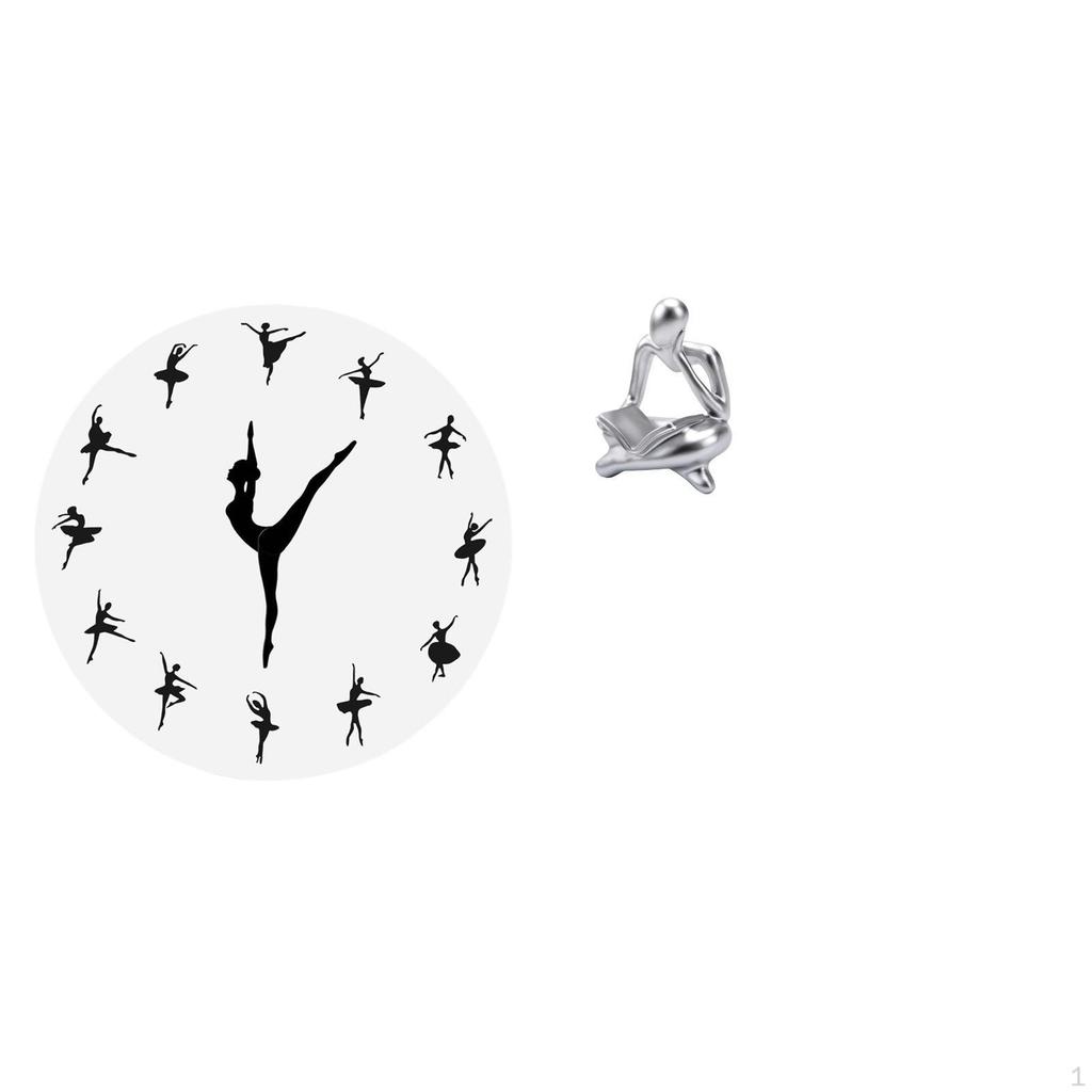 Ballet Dancer Wall Clock with Abstract Thinker Statue Decorative Silent Mute for Living Room