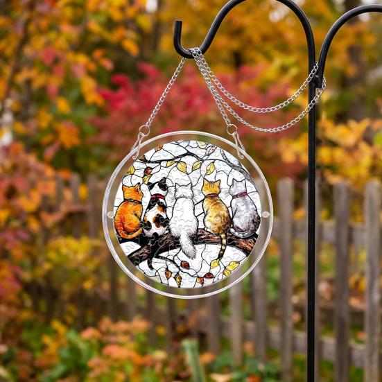 yangyizhi Halloween Scary Bat Pumpkin Acrylic Jigsaw Puzzle Suncatcher, Stained Glass Style Window Hanging Decor for Home, Garden, Gift Family Friends
