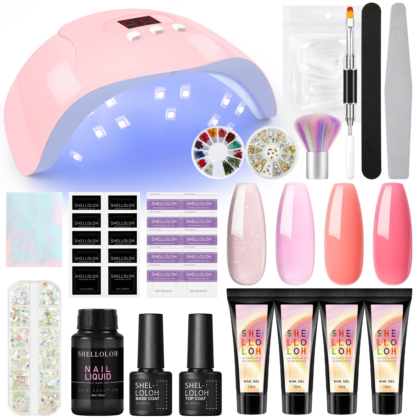 

Shelloloh 36 Вт УФ-светодиодная лампа и поли-гель для наращивания ногтей Гель-лак для маникюра Набор для маникюра Поли-УФ-гель для дизайна ногтей Набор страз Набор инструментов для ногтей Набор инструментов для наращивания ногтей