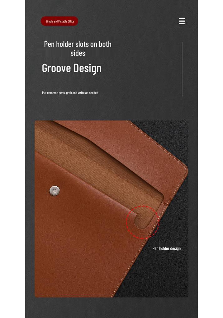 Waterproof Red Leather A4 File Bag, Snap Button Document & Contract Storage