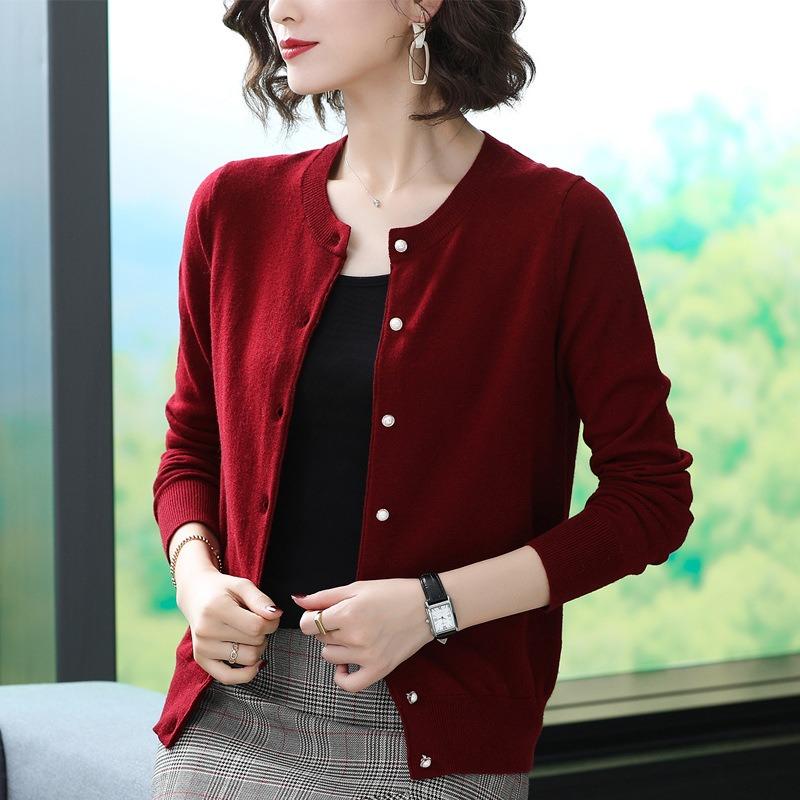 Φθινοπωρινά Γυναικεία Πλεκτά Ζακέτες Καρντιγκάν Μακρυμάνικα Χαλαρά Κορεάτικα Πουλόβερ Μονόχρωμα Καρντιγκάν με Στρογγυλή Λαιμόκοψη