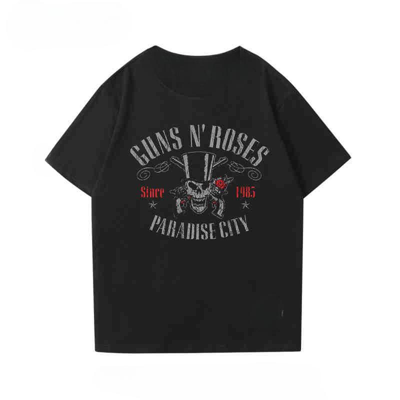 2024 New Fashion Gunsn Rose Men's and Women's Short Sleeve Vintage Rose Print Vintage High Street Loose Casual T-shirt