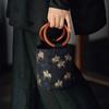 Ethnic style round ring wooden handle Song Jin Tang Matu retro fortune bucket bag cylinder bag autumn and winter Chinese style
