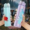 1PC Soda Drink Bottle Summer Cartoon Print 750ml Color Plastic Sports Water Bottle Leakproof Flip Straw Lid Suitable for Sports Office Home Use