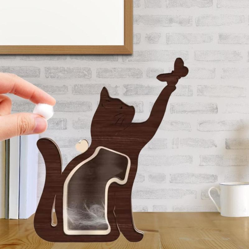 Wood Pet Hair Keepsakes Box Dog Cats Sculpture For Customizable Pet Name Memorial Display Handmade Home Tabletop Decors