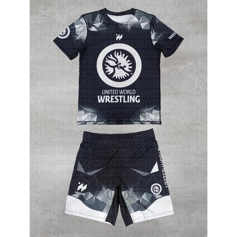 MOTO 2026 Nuevo Conjunto Deportivo de Verano para Hombre y Niño Lucha Libre Mundial Ropa Deportiva Camiseta de Manga Corta y Pantalones Cortos para Entrenamiento de MMA Ligero