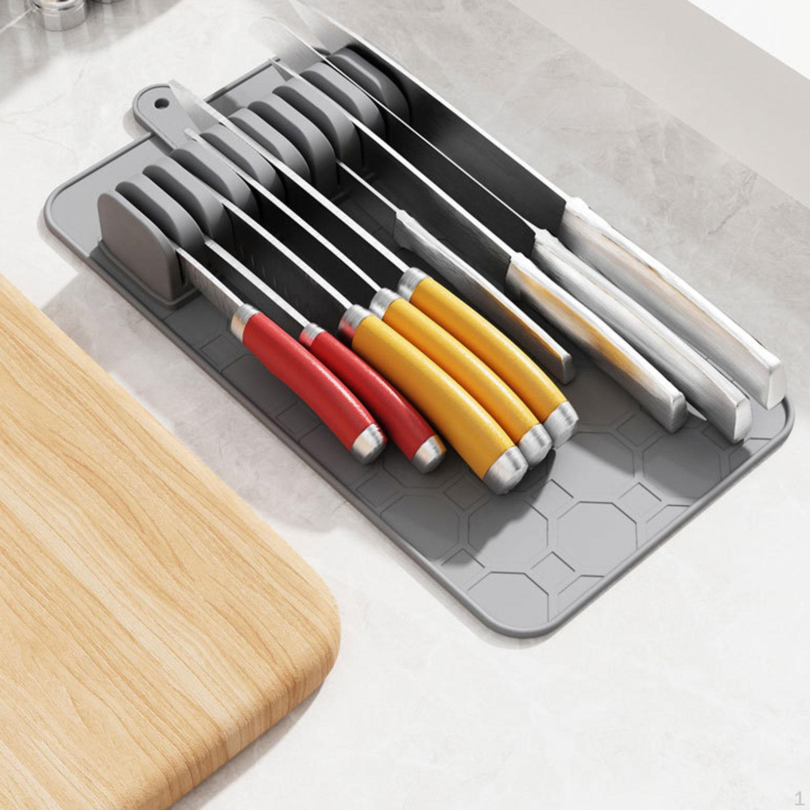 Drawer Organizer Knife Mat Silicone Storage Tray Knives for Kitchen nero