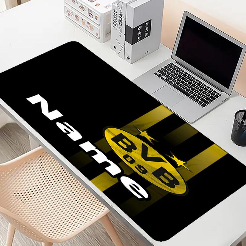 Custom Name Personalized Borussia Dortmund Pattern Mousepad, Laptop PC Desk Mat, Decorative Desk Mat for Home Keyboard Pad Gift