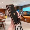 Crossbody Strap Cord Phone Case For Samsung Galaxy S25 S23 S24 Ultra S24 FE A35 A15 A16 A55 A54 5G Plating Heart Lanyard Cover