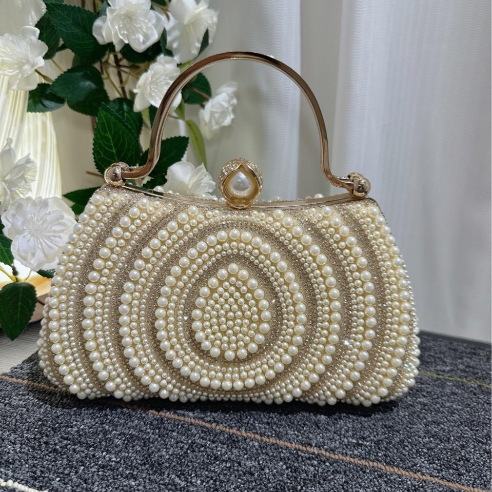 European & American Women's Pearl and Rhinestone Clutch Handbag Wallet Crossbody Bag