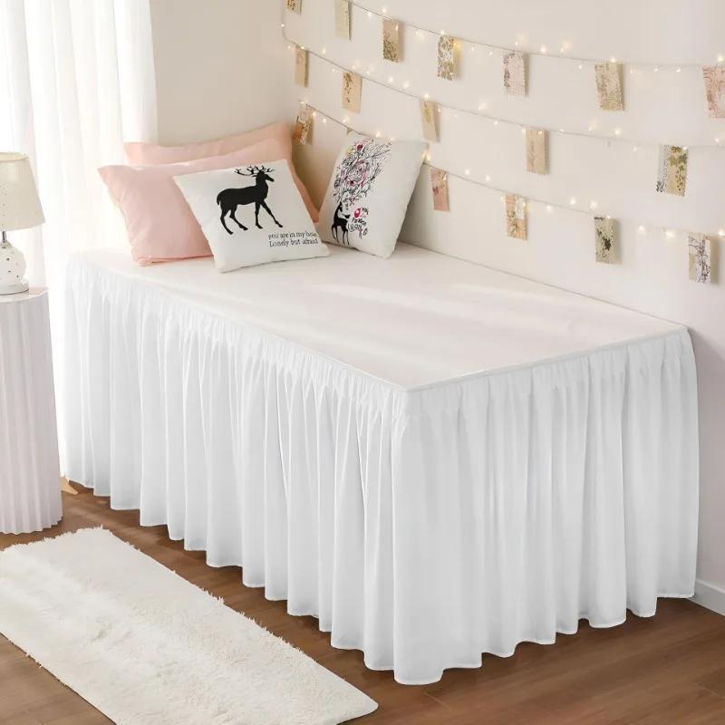 Solid Color Bed Dust Cover Household Wrap Around Style Bed Skirt Fade Resistant Washable Ruffles Bed Protector Hotel