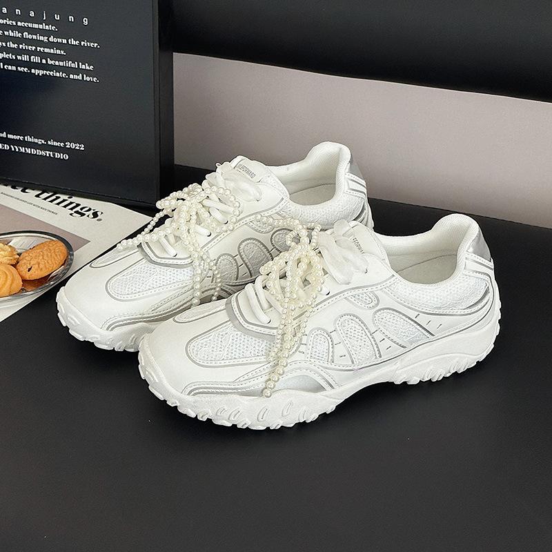 

Кожаные ретро жемчужные балетки женские весенне-летние новые платформа на подошве-полумесяце повседневная спортивная женская обувь 40 белый