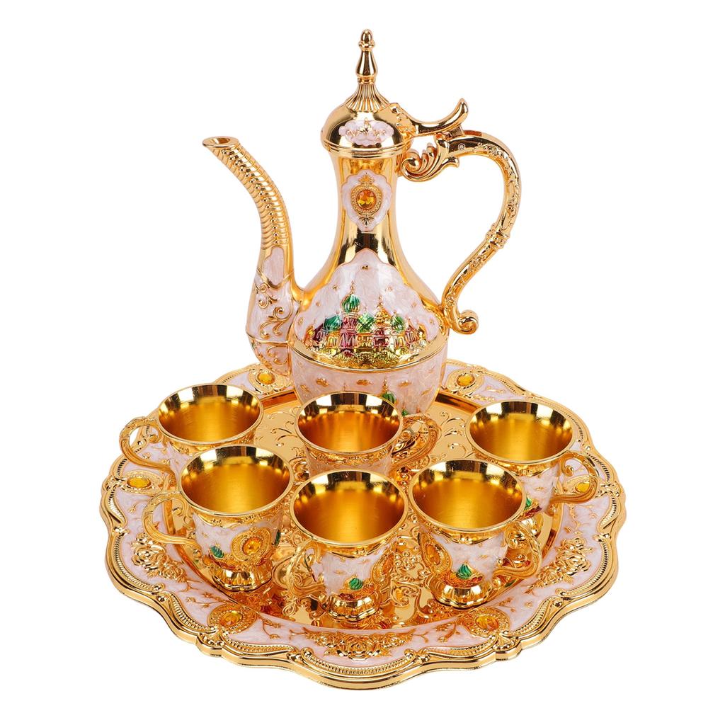 Vintage Turkish Tea Set with Tray and 6 Cups Coffee Pot Cups Set Wine Pot Set Decorative Tea Service Set for Home Party