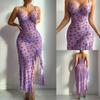 Slim Slit Sleepwear Butterfly Printed Dress Evening Relaxation Dress L M Casual Evening Dress Comfortable Sleepwear