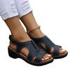 Summer New Sandals Women's Velcro Stitching Hollow Thick Sole Heel Large Size Open-toed Casual Sandals Women