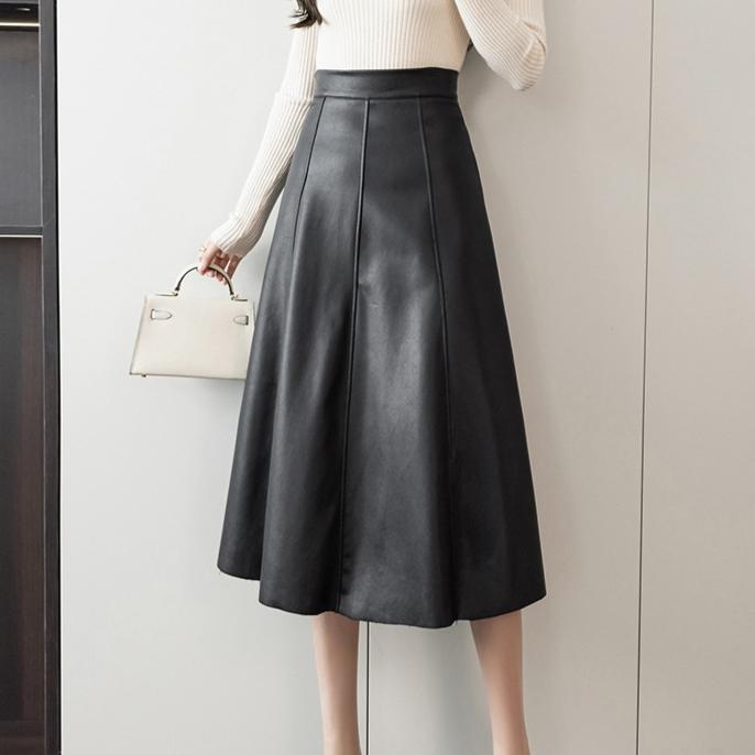 

Юбки из искусственной кожи для женщин, плиссированные шикарные повседневные свободные юбки на молнии, осень-зима, новые модные женские юбки с высокой талией S чёрный