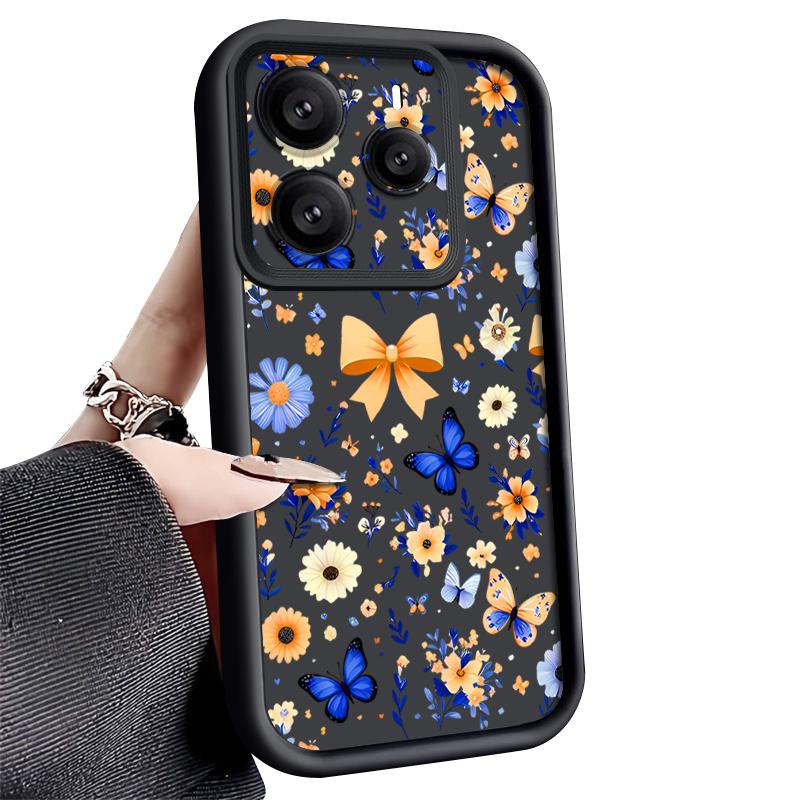 Blue Butterfly Floral Pattern Case For Xiaomi 14T 13T 11T Pro Funda Redmi Note 14 13 Pro 5G 4G 12 11 Shockproof Bumper Silicone Cover