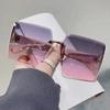 New Frameless Vintage Square Sunglasses Woman Shiny Gradient Mirror Sun Glasses Female Retro Fashion Rimless