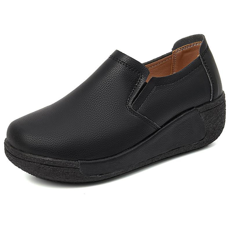 Женские кожаные туфли Shake весенне-осенняя прогулочная повседневная обувь на танкетке мягкая дышащая рабочая обувь для студентов и медсестер для девочек 35 чёрный 2667₽