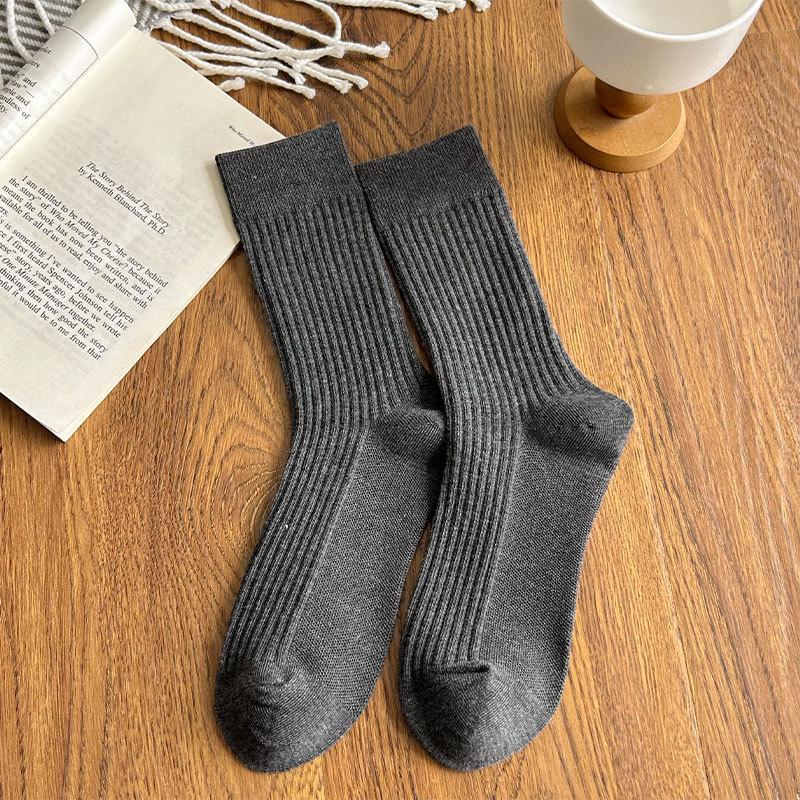 Autumn and Winter Socks, Women's Mid-calf Socks, Pile Socks, Solid-colored Cotton Socks, Versatile and Simple Socks