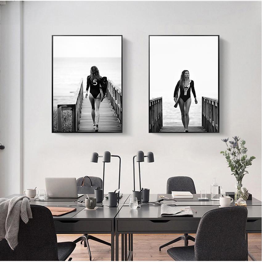 Black & White Picture Fashion Home Decor Poster Sexy Girls Canvas Print Surf Wall Art Smoking Painting