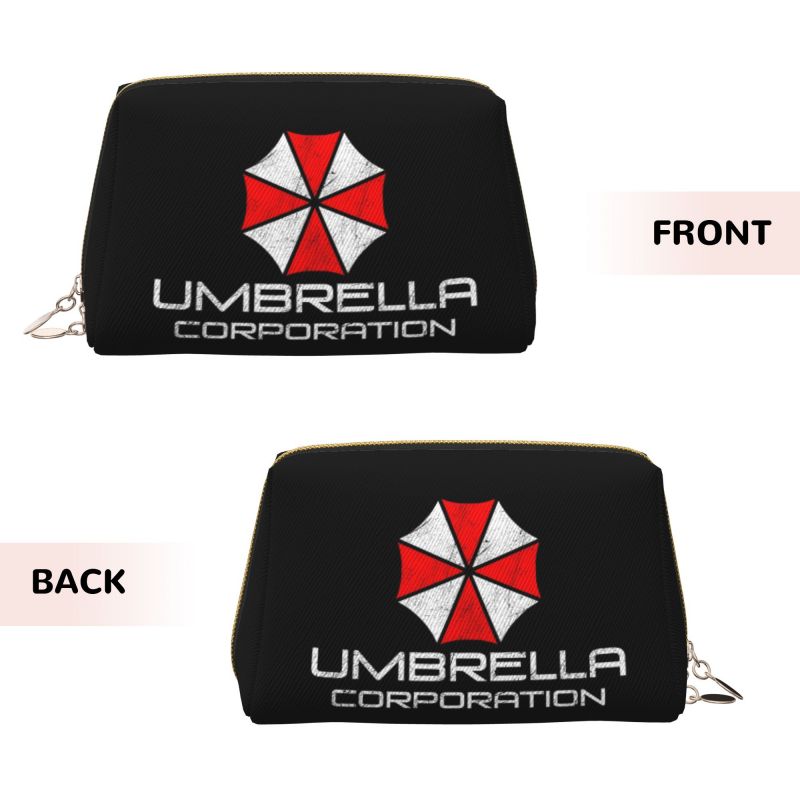 Umbrella Corporation Leather Makeup Bag Foldable Waterproof Travel Storage Pouch Portable Toiletry Cosmetic Bag for Women Girls