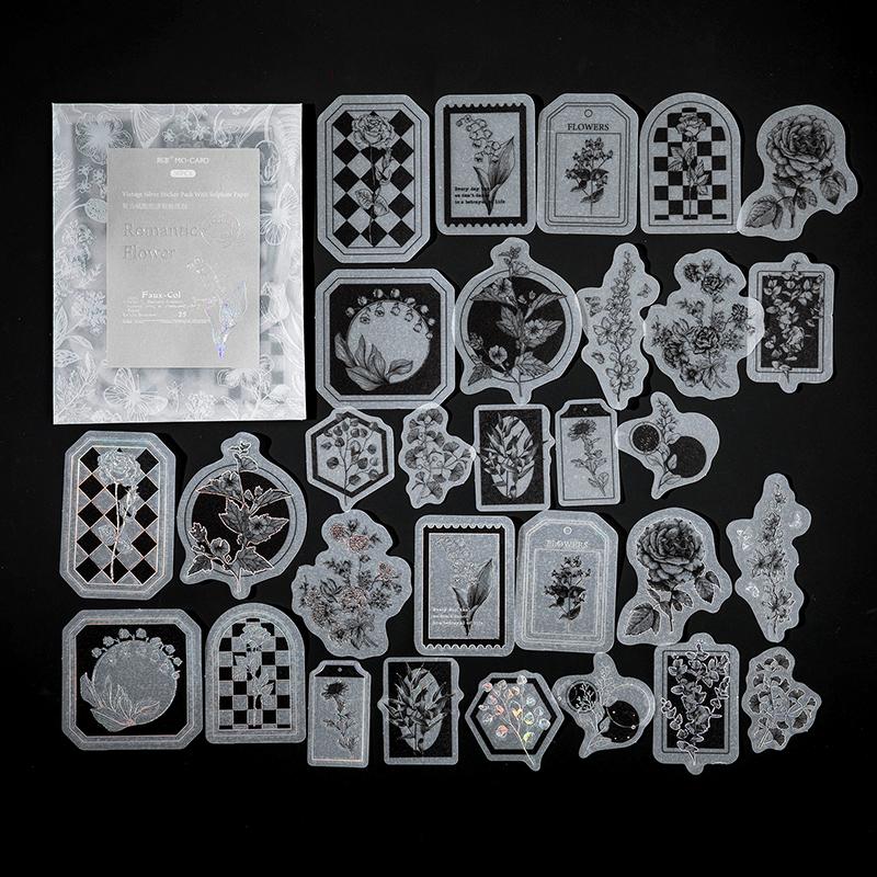 

30pcs/pack Vintage Silvery Stickers for Junk Journal DIY Scrapbooking Collage Album Creative Stationery Craft Sticker