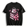 Pink Bow Coffee Cup Stacked Books Graphic T-Shirt Pure Cotton T-shirt