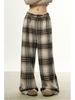 Women's Retro Plaid Wool Wide-Leg Pants - Loose, Versatile Design for Autumn/Winter