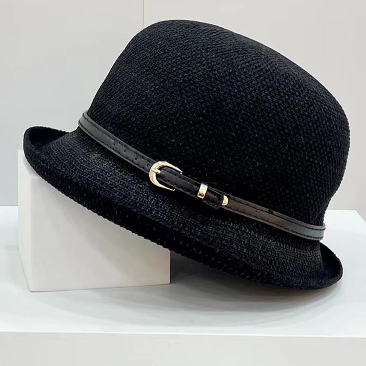Curled Edge Short Eave Top Hat Women's Summer Fashion Basin Hat Sun Protection and Shading Dome Knitted Sun Hat