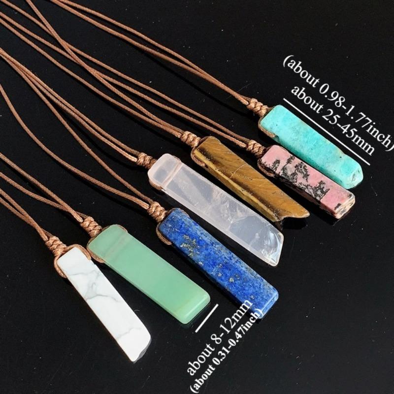 Natural Stone Pendant Raw Mineral Irregular Rectangle Quartz Pendulum Amazonite Tiger Eye Lapsi Pink Crystal Necklaces Healing
