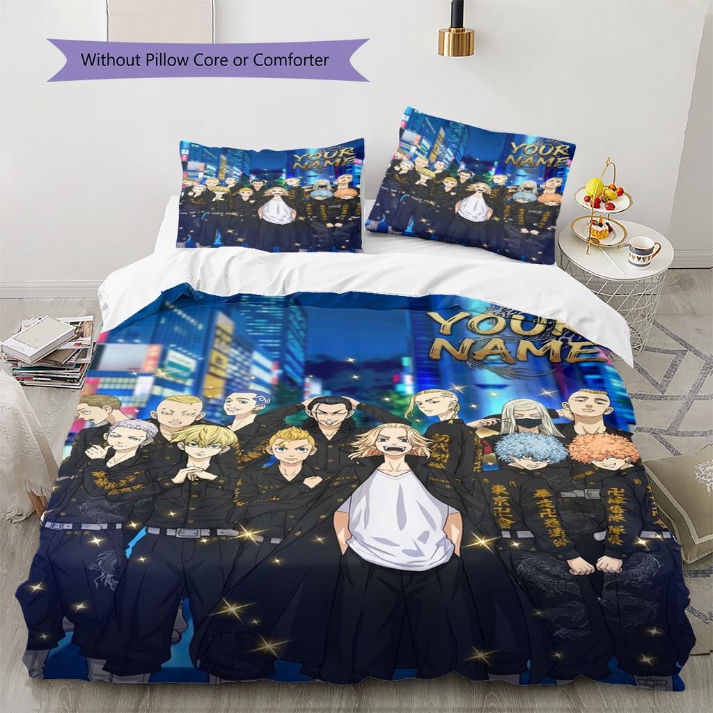Name Custom Tokyo Revengers Pattern Bedding Set Quilt Cover Pillowcase Home Decor Gift (1 * duvet cover + 2 * pillowcase, without core)