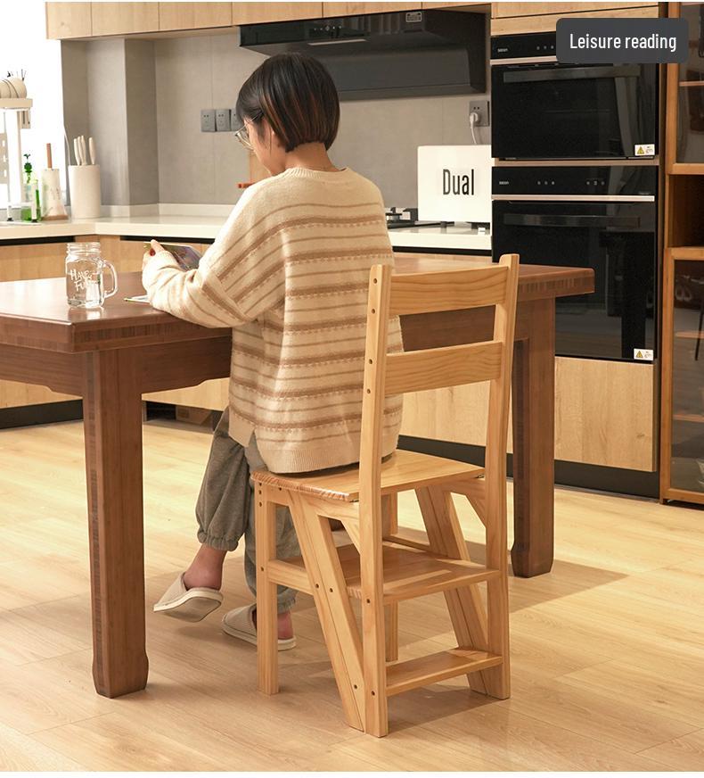 Solid Wood Folding Ladder Chair: Dual-Use Indoor Step Stool and Multifunctional Staircase.