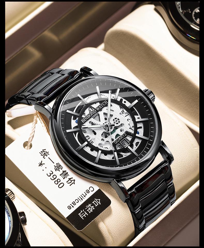 2022 Trending Men's Multifunctional Skeleton Dial Waterproof Wristwatch with Luminous Hands