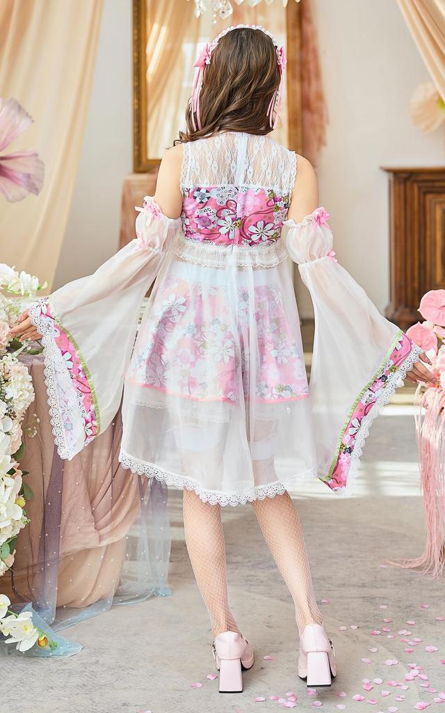 Cosplay Festival Hinamatsuri Dolls Dress Cherry Blossom Blue Pink Blue Veil Lace Costume Disguise Marie Moon 8 Piece Set 10227 [Malymoon] Doll's