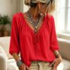 Women's Casual V-Neck Tie Front Top with Ruffle Trim Color