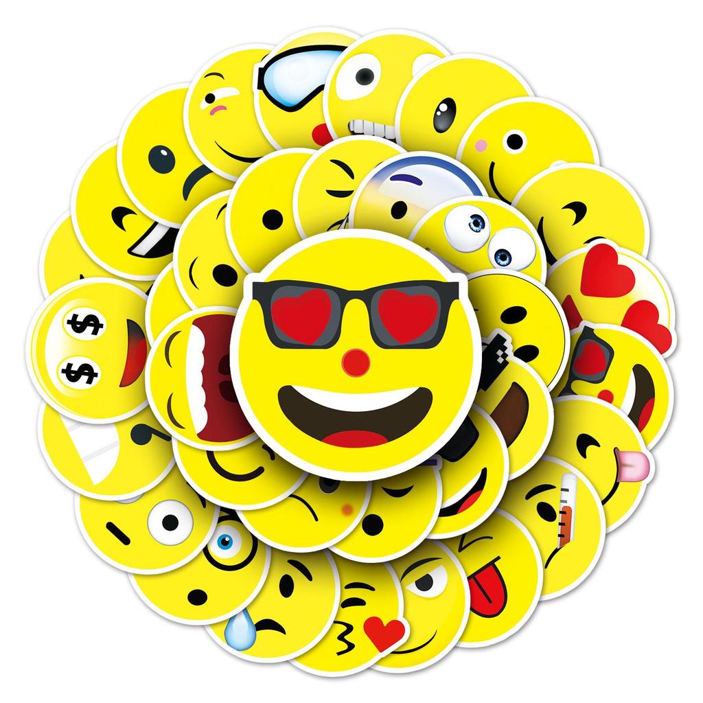 50PCS Cute Smiley Face Emoji Stickers for DIY Water Bottles, Skateboards, and Luggage - Waterproof and Durable