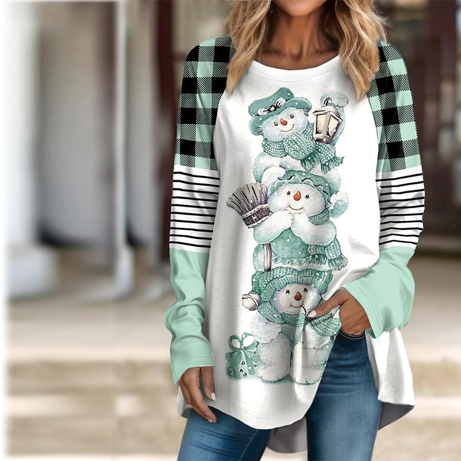 

Женская синяя футболка с принтом медведя больших размеров, удобная футболка с длинными рукавами и круглым вырезом, рождественская повседневная мешковатая футболка средней длины XS зелёный