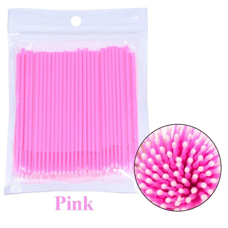 YS00136--100pcs Durable Disposable Micro Brush Eyelash Extension Eye Lash Glue Applicators Cleaning Swab Sticks Makeup Tools розовый