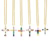 Gothic Crystal Cross Necklace Colorful Charm Lady Gold Plated Pendant Necklace For Women Y2K Fashion Jewelry Accessories