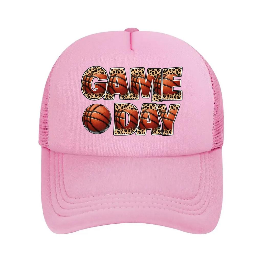 GAME DAY Basketball Print Adjustable Vintage Solid Color Curved Brim Clear Pattern Print Baseball C Mesh Baseball Cap